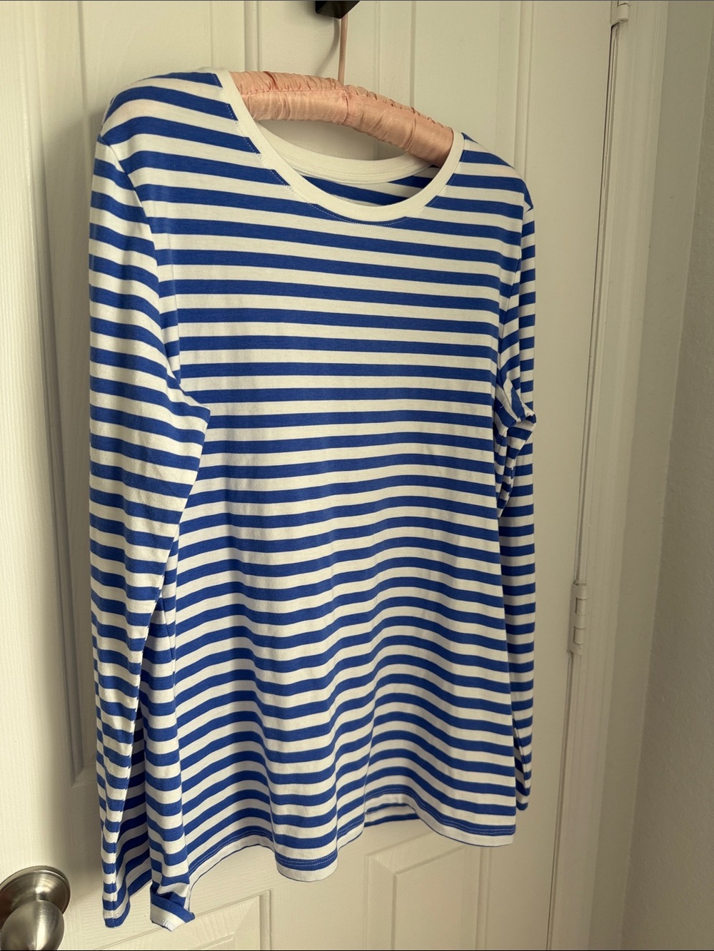 Amazon Essentials White and Blue Striped Long Sleeve Shirt